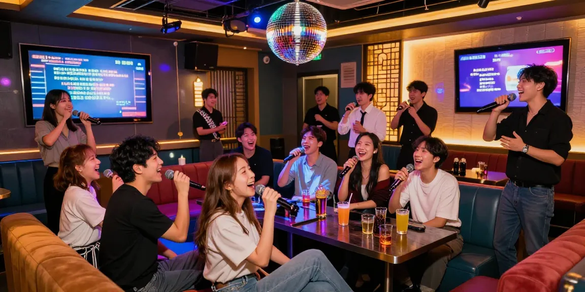 Experience the excitement of 강남가라오케 with friends in a lively karaoke bar.