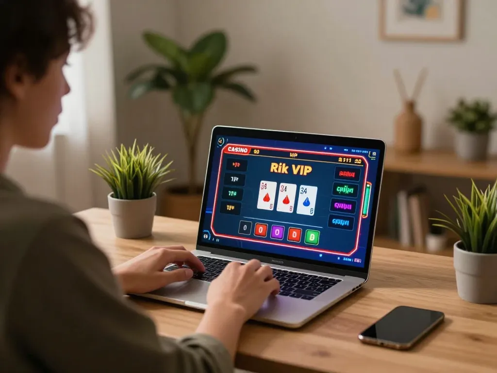 Engaging in live dealer game on Rik VIP platform with vibrant home setup