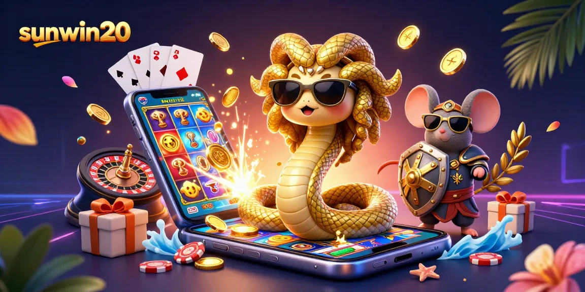 Experience sunwin20 with a vibrant 3D scene of casino action showcasing Medusa and a warrior mouse.