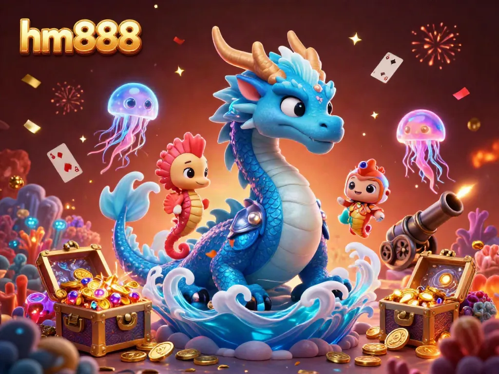 Experience playful gambling adventures with hm888 in a vibrant aquatic casino environment full of treasure.