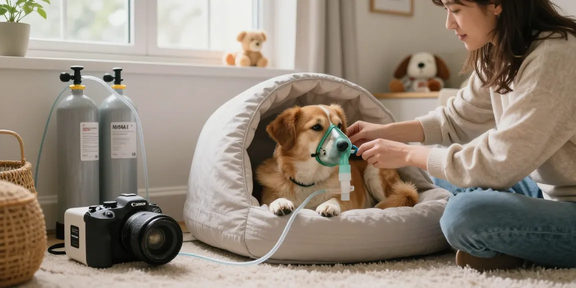 petair oxygen therapy for pets at home with caring owner adjusting the mask on a resting dog