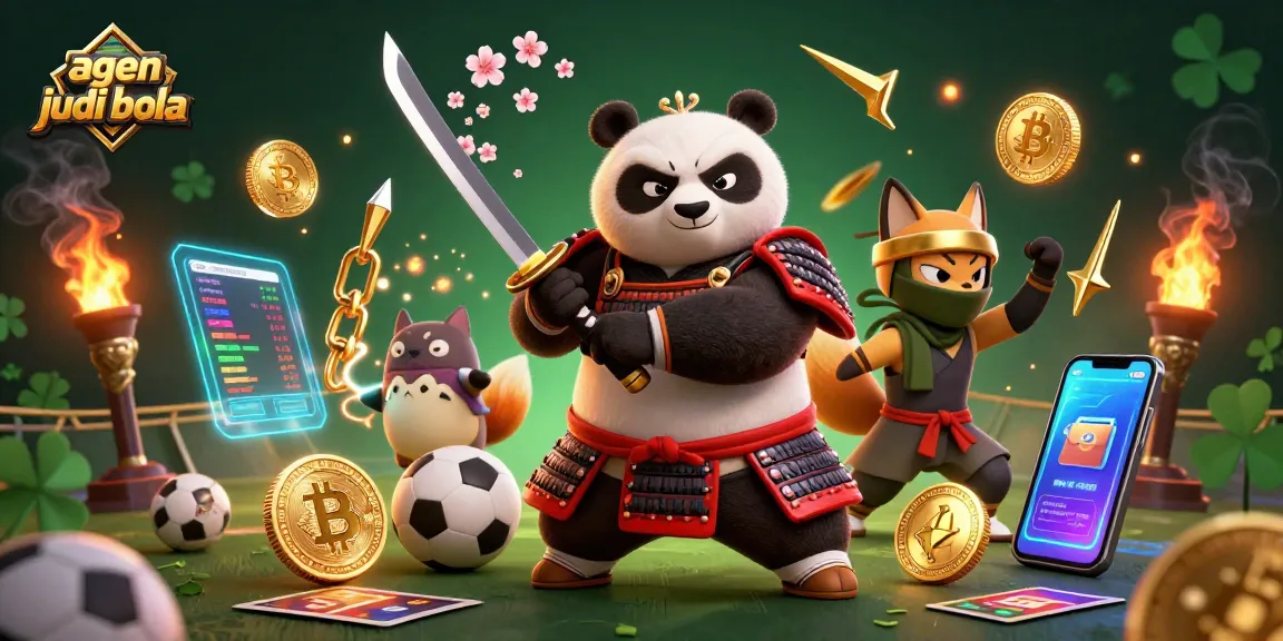 Engage in agen judi bola action with vibrant samurai panda and ninja fox in a 3D digital casino scene.