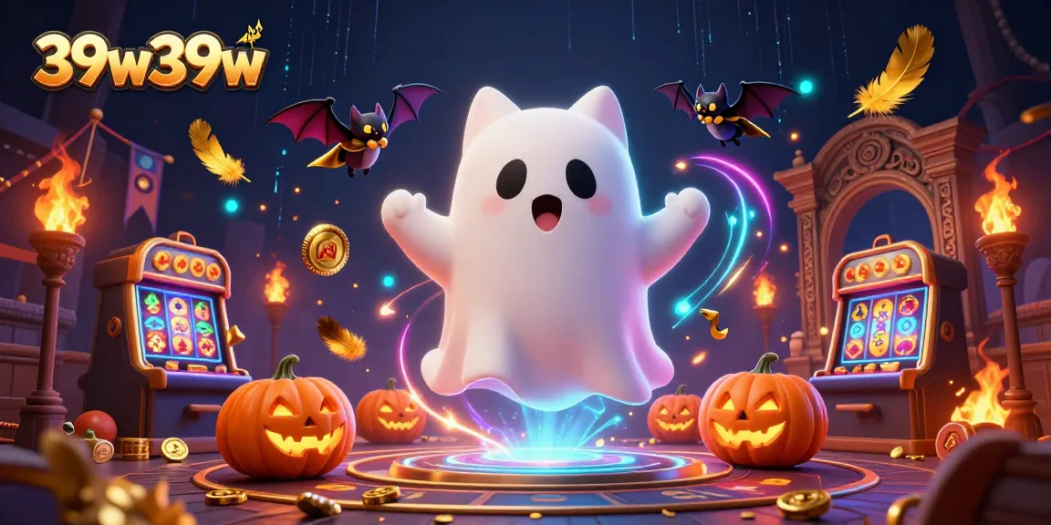 O fantasma gato do 39w39w flutua em um cassino assombrado, cercado por moedas e efeitos elétricos.