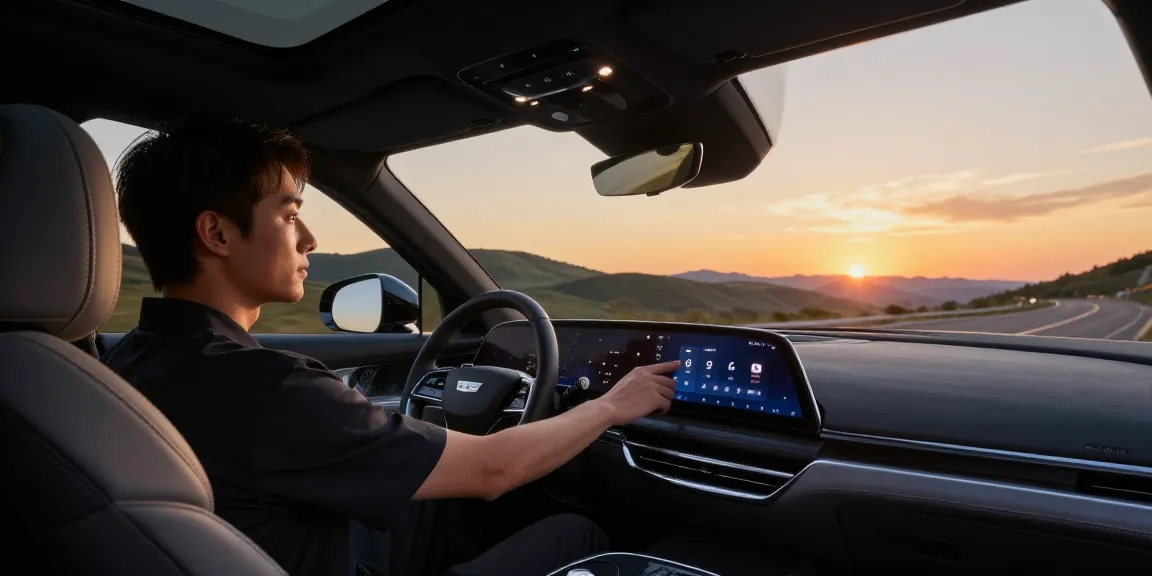 The Cadillac Lyriq showcases driving modes affecting range and battery usage on a scenic sunset drive.