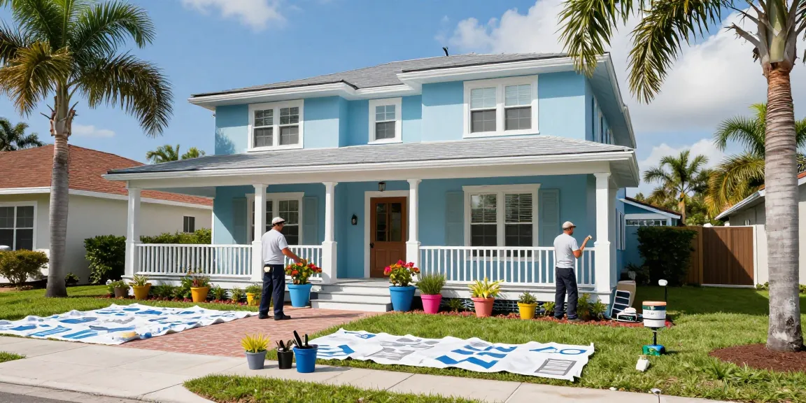 Exterior painting by professional painters in Sarasota FL, showcasing a beautiful home and vibrant colors.
