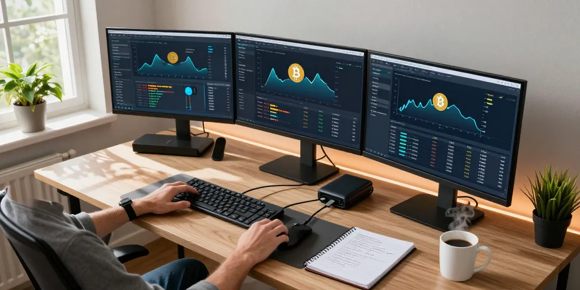 Automated bitcoin mining software displayed in a professional cryptocurrency mining workspace with security-focused technology.