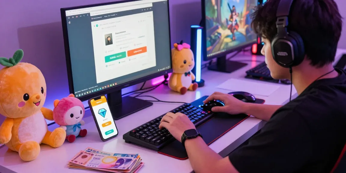 Engaging user experience for top up mango with colorful gaming setup and Mango Live app.