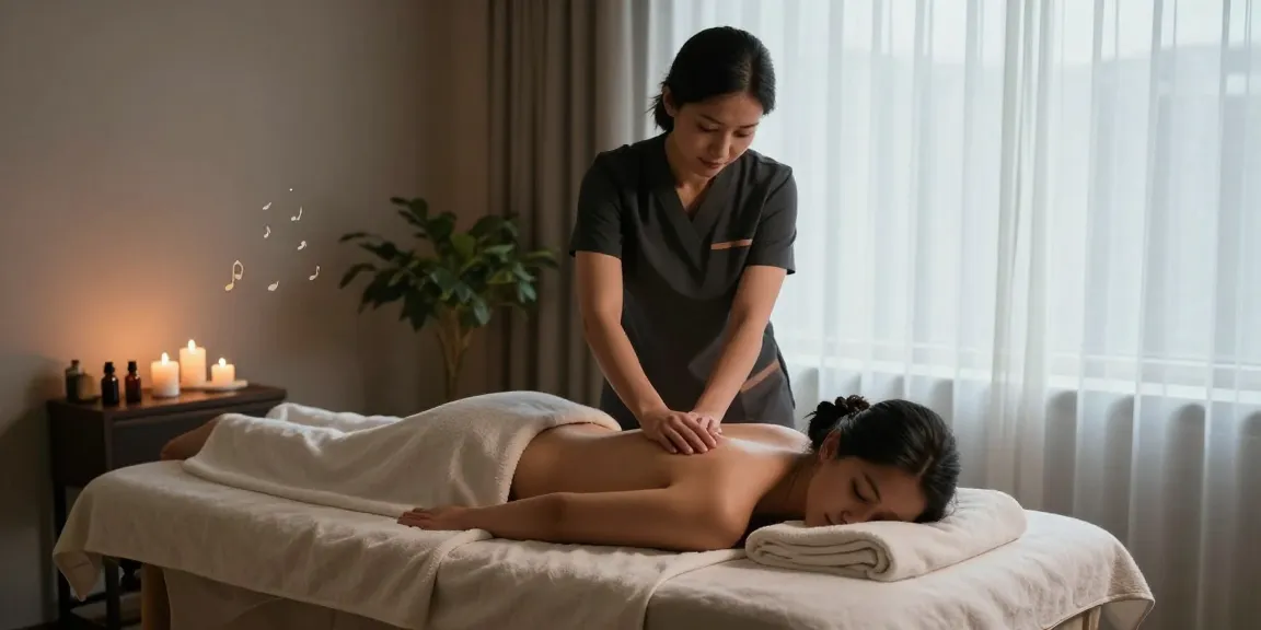 분당스웨디시 마사지 중 모습, 편안한 분위기에서 아로마 오일과 함께 진행되는 치료