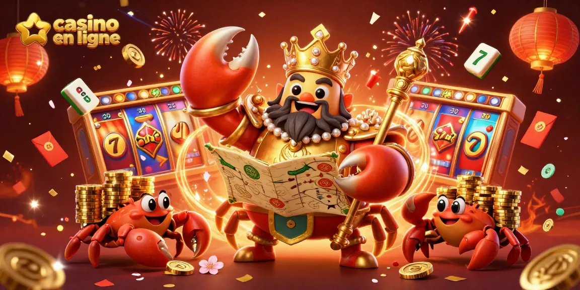 Plongez dans l'univers des casinos en ligne avec cet empereur crabe doré entouré de richesses.
