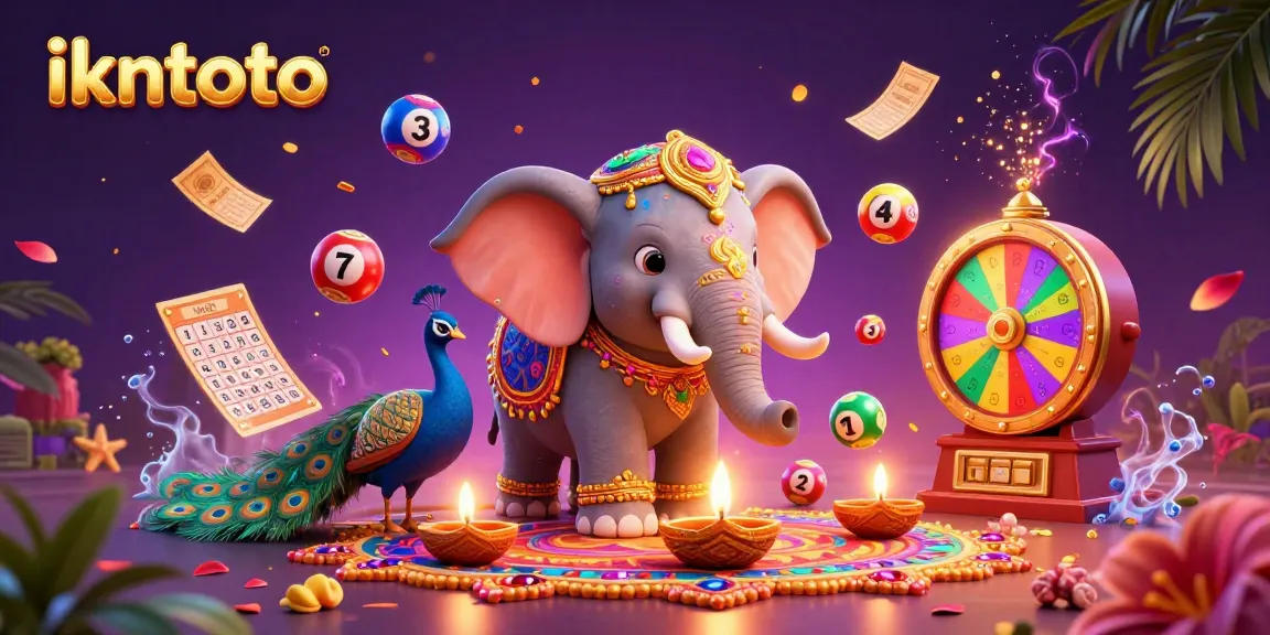 Join the ikntoto celebration with the vibrant themed illustration showcasing a festive elephant among lively lottery elements.