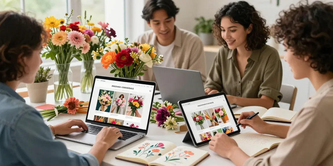 Individuals engaging with MODALWD flower shop website for vibrant seasonal arrangements
