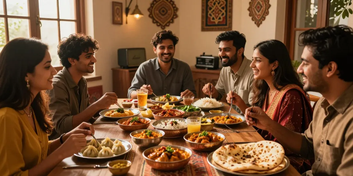 Delightful dining scene showcasing authentic Indian curries and Nepalese momos, featuring the website https://namastecurryandmomo.com.