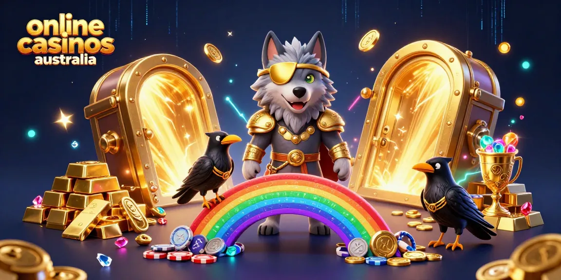 Experience online casinos Australia with Odin and ravens atop the casino chip rainbow bridge.