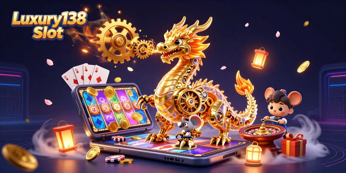 Experience the Luxury138 Slot with immersive gameplay and vibrant animations featuring a golden dragon.