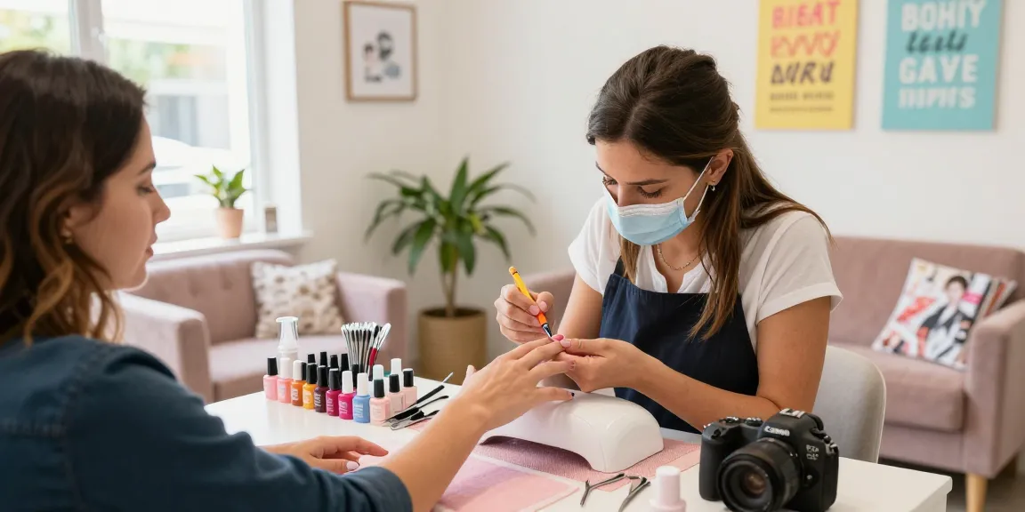 Client care primește aplicarea ojei semipermanente profesionale într-un salon de frumusețe luminos.