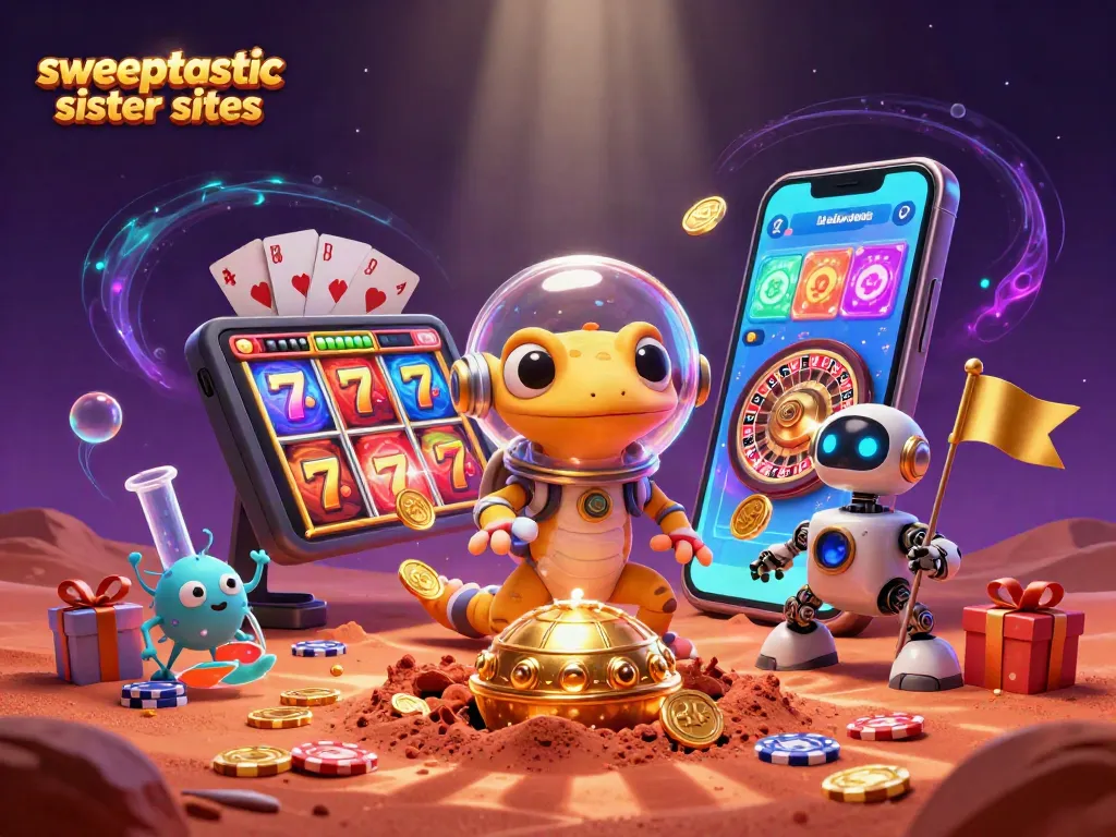 Sweeptastic sister sites spotlight a playful Martian themed casino adventure filled with vibrant gambling elements.