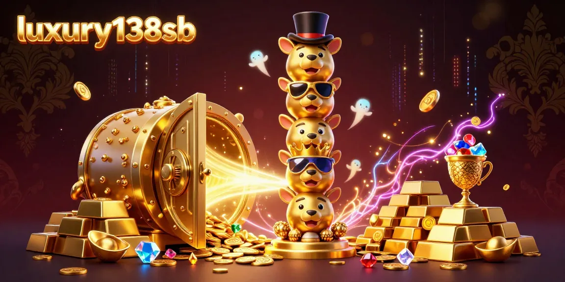 Engage with luxury138sb’s vibrant casino illustration showcasing animated gaming-themed characters and sparkling treasures.