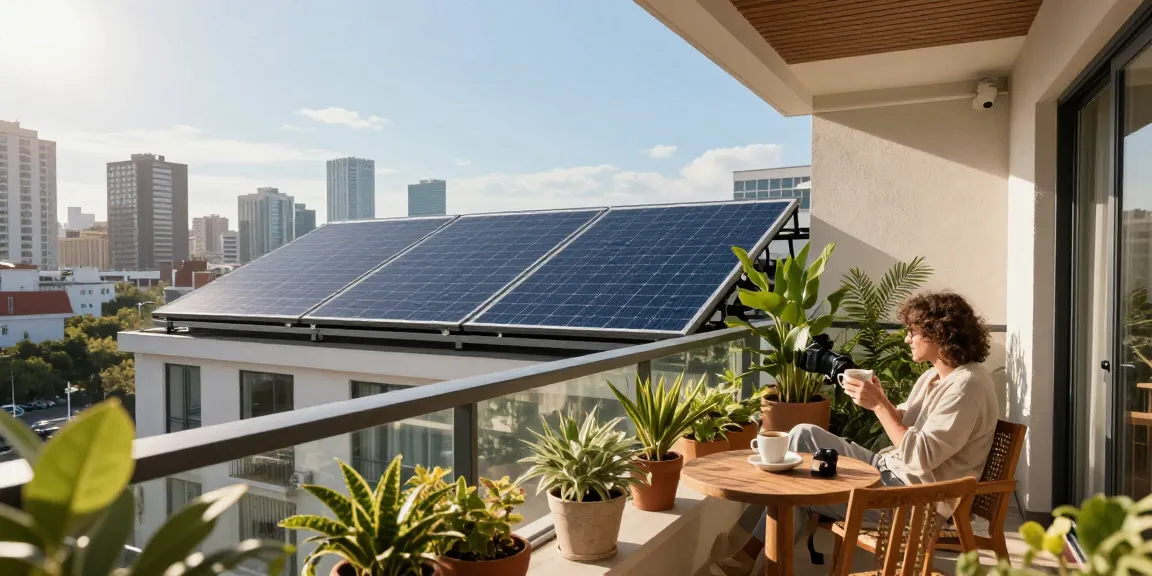 Balcony solar panel installation providing energy in a modern apartment