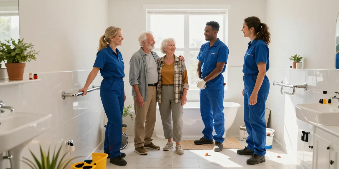 安家SafeHome team renovating a bathroom for seniors, highlighting safety features like grab bars and non-slip tiles
