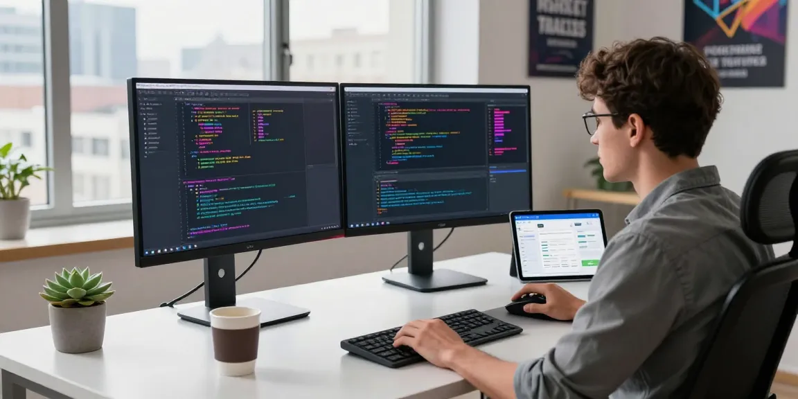Experience 纸飞机中文版 in a modern workspace with a developer coding efficiently.