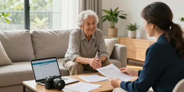 Discussing which banks offer reverse mortgages in Australia with financial advisor in a cozy home.