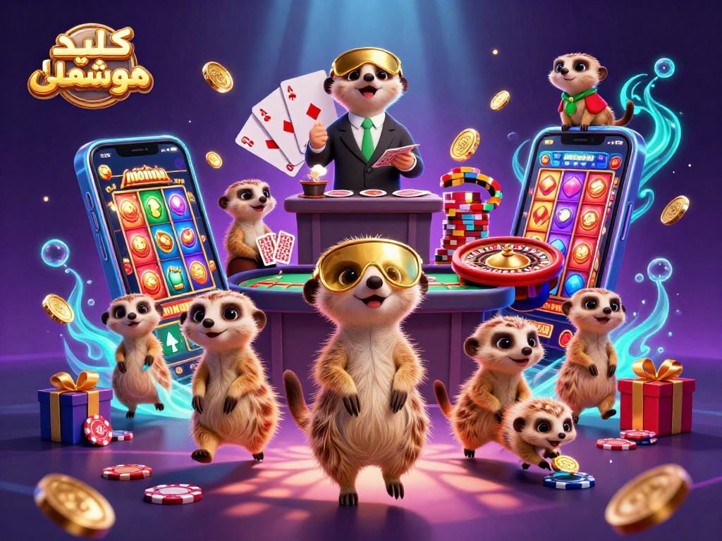Engage with کلید لمسی هوشمند in a lively casino environment featuring vibrant game elements and meerkats.