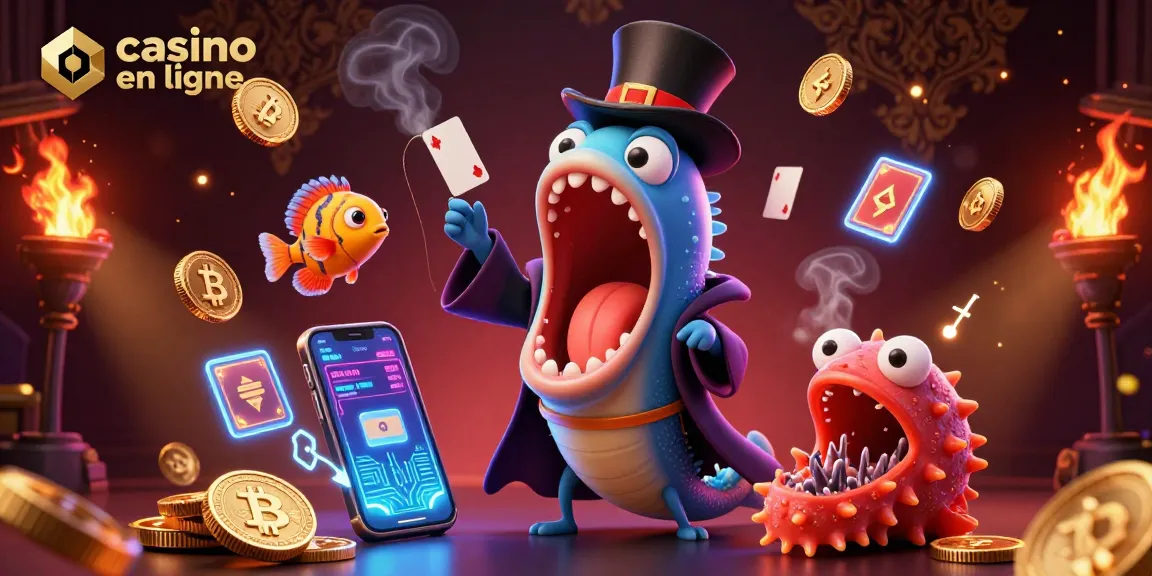 Gagnez avec le casino en ligne : spectacle magique sous-marin avec un poisson et des éléments numériques.