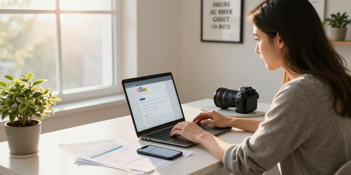 Buying eBay account for sale online, showcasing a home-based purchasing process with documents and PayPal detail.