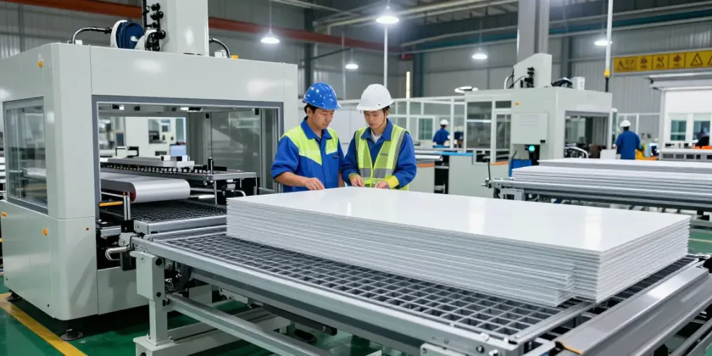 GRP Manufacturer examining high-quality GRP products in a modern factory setting