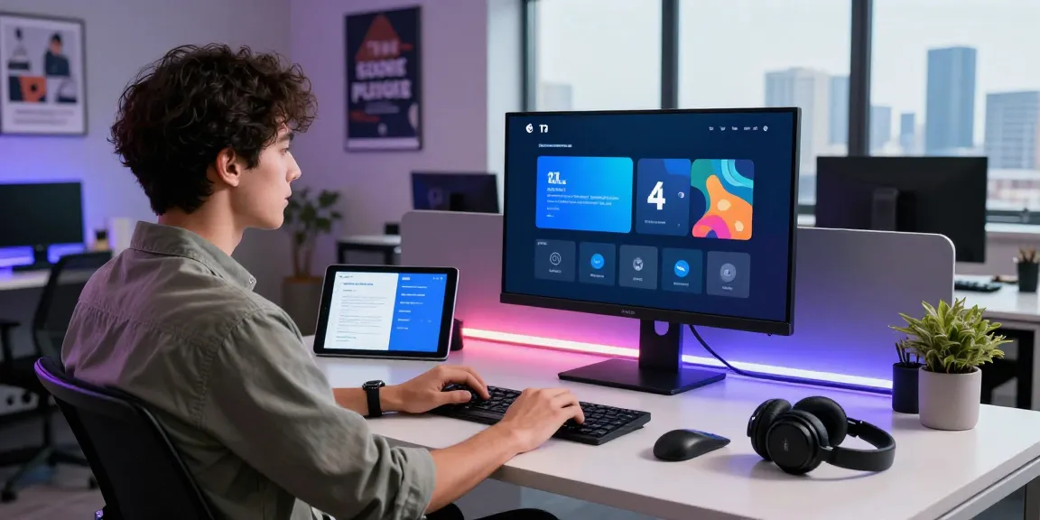 Professioneller am Arbeitsplatz zeigt tv smart player Anwendung auf Bildschirm.
