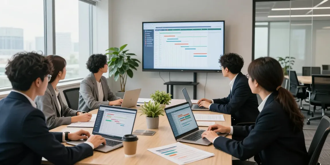 Team discussing effective use of rti scheduler software in a modern office setting.