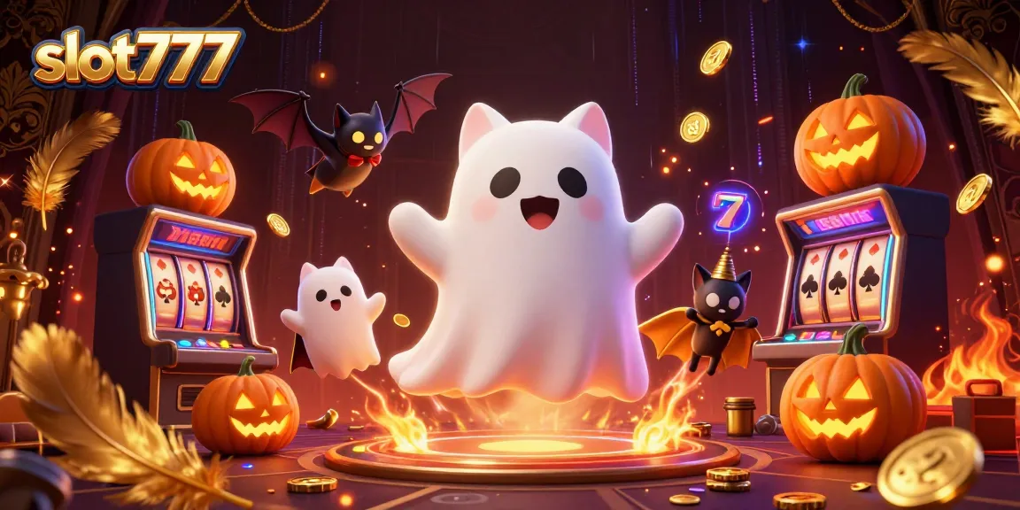 Memenangkan jackpot di slot777 dengan karakter unik, hantu kucing dan vampir dalam kasino yang penuh koin.