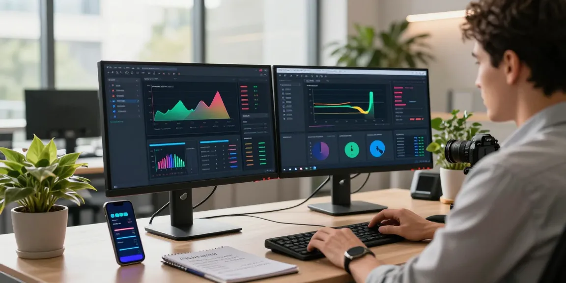 Analyse des performances des applications espion dans un bureau moderne, montrant des graphiques et alertes de surveillance.