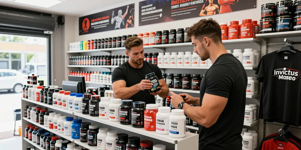 Driada Shop showcasing high-quality anabolic steroids and peptides in a vibrant fitness supplement store atmosphere.