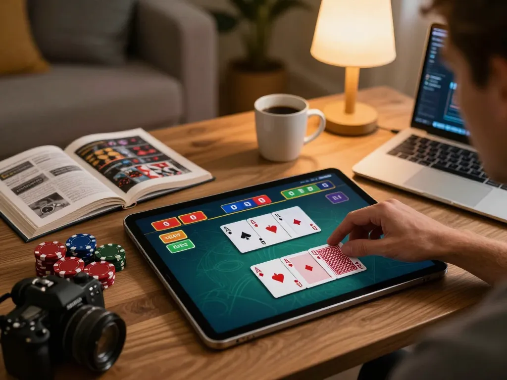 Players engaging with qh88go poker app during a cozy night, combining strategy and entertainment.