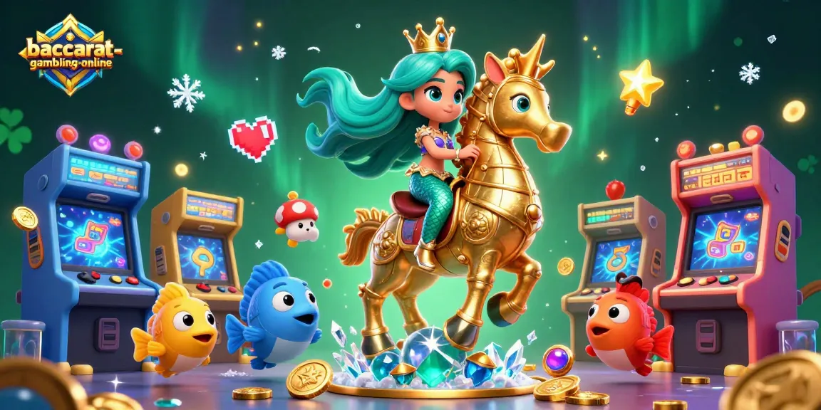 Engage in excitement with baccarat-gambling-online as a colorful 3D scene of a mermaid princess and seahorse captivates.
