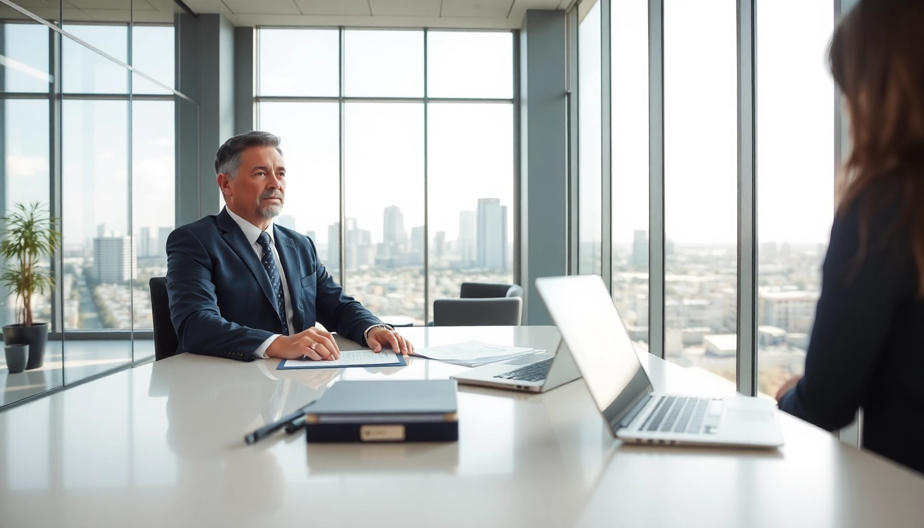 Clearwater truck accident lawyer meeting with a client in a bright office.