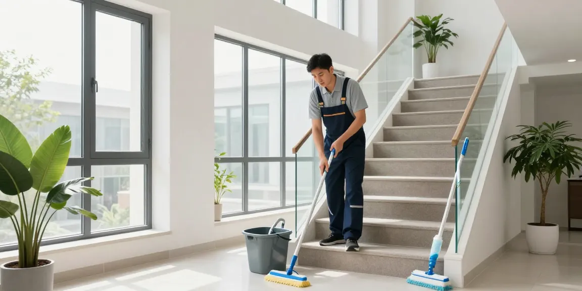 Professionelle Treppenhausreinigung Dortmund mit umweltfreundlichen Reinigungsmitteln, Sauberkeit und Hygiene betonen.