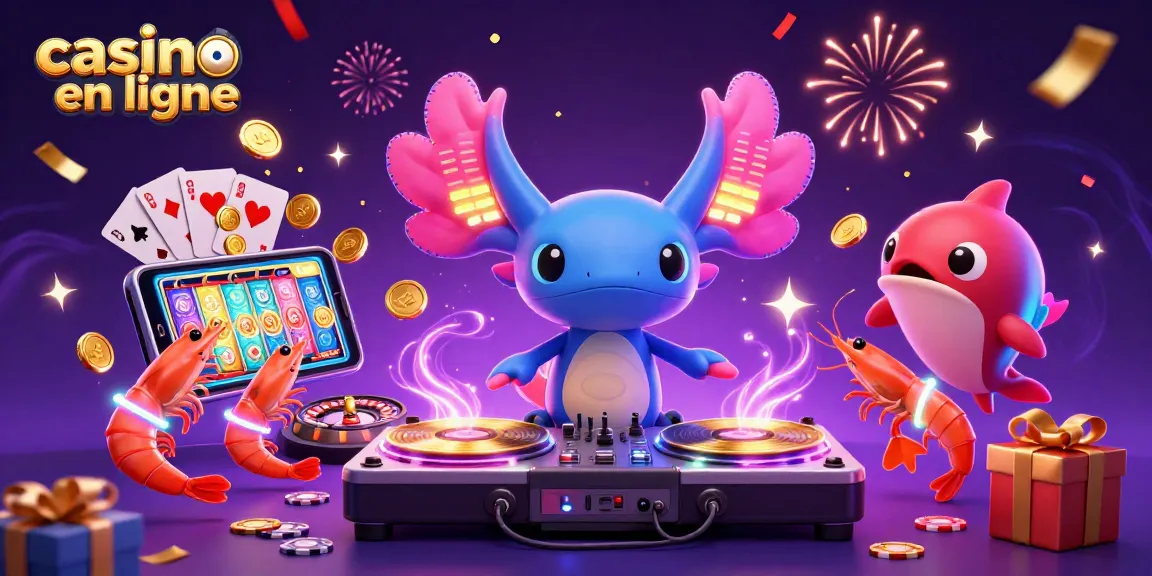 Les animations de casino en ligne avec un DJ axolotl vibrant accompagnées de créatures marines.