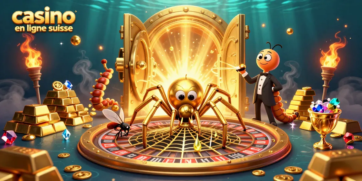 Placer des mises au casino en ligne suisse avec une illustration captivante de personnages animés et des éléments riches.