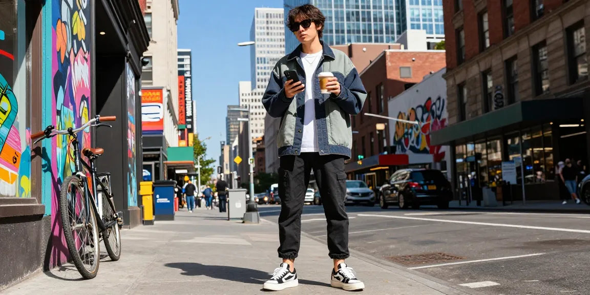 Stylish individual in urban fashion on city street with 456bd vibe.