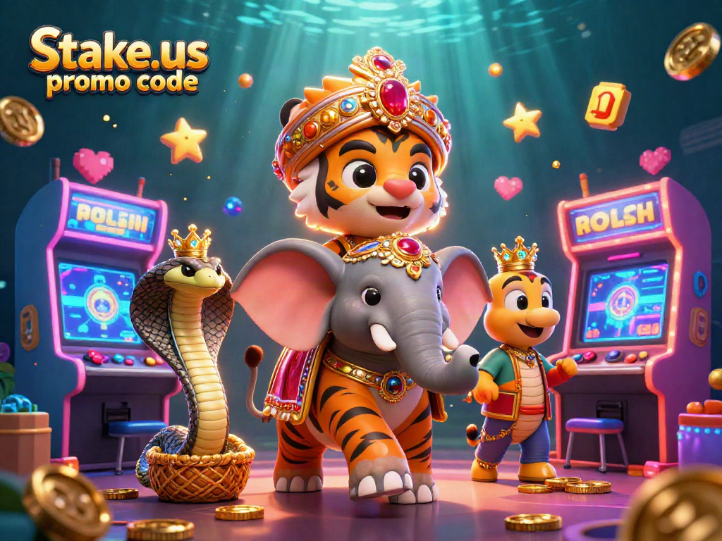 Claim bonuses with stake.us promo code in this colorful casino-themed illustration.