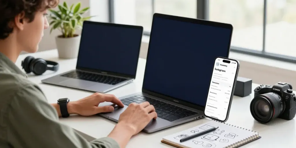 Dynamic workspace showcasing Insanony app insights for Instagram stories.