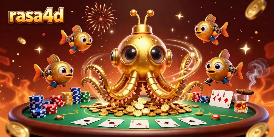 Permainan kartu di kasino online dengan rasa4d, tampak kegembiraan dan koin emas melimpah.