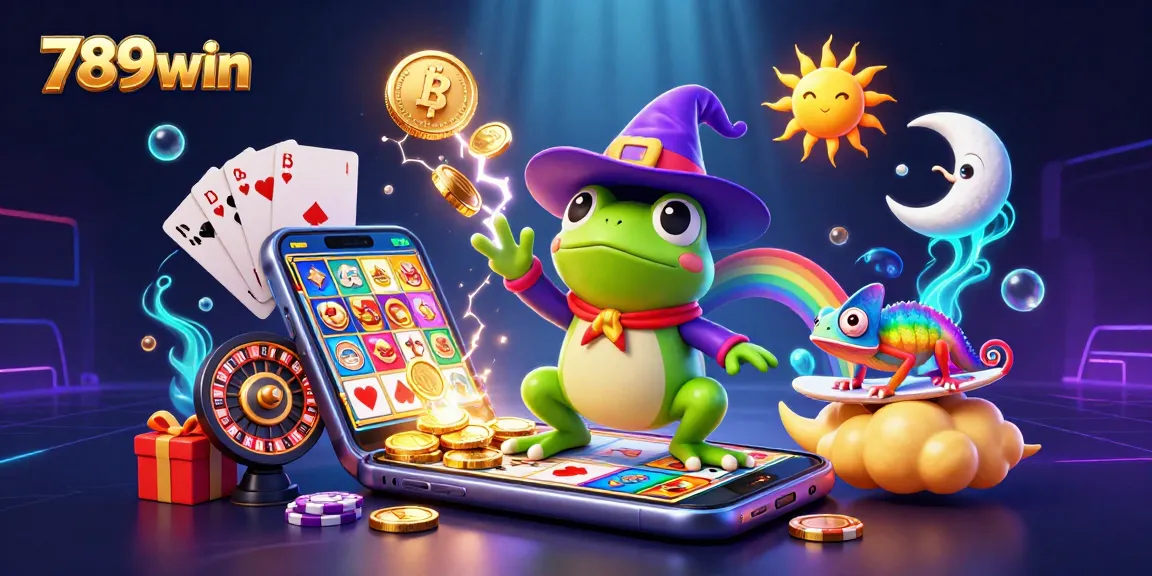 Experience the thrill of 789win with a wizard frog unleashing golden coins and vibrant games.