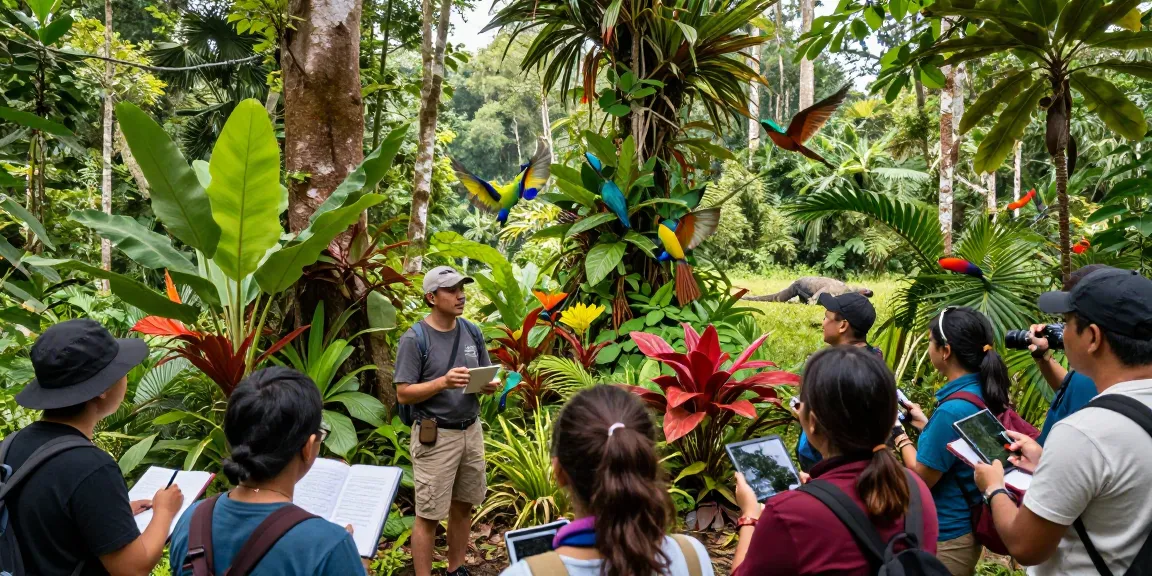 Exploring Indonesia's biodiversity at ROKOK88 with a knowledgeable guide showcasing exotic flora and fauna.