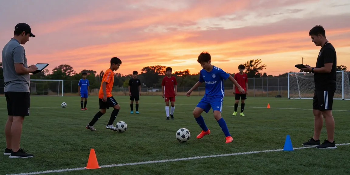 Fußball bestellen: Junge Spieler trainieren mit Mantom Bällen auf dem Feld.