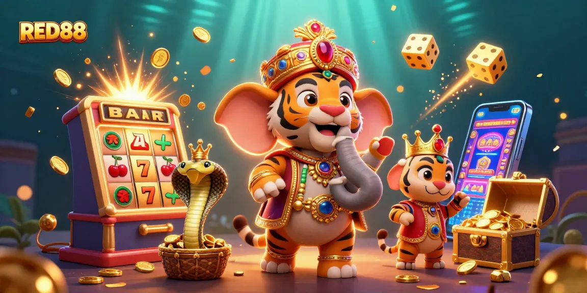 Engage in thrilling gameplay at RED88, featuring vibrant 3D characters amidst casino elements and explosive jackpots.