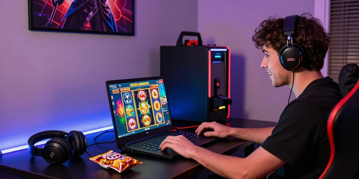 Player enjoying oppa86 online slot games in a cozy gaming setup.