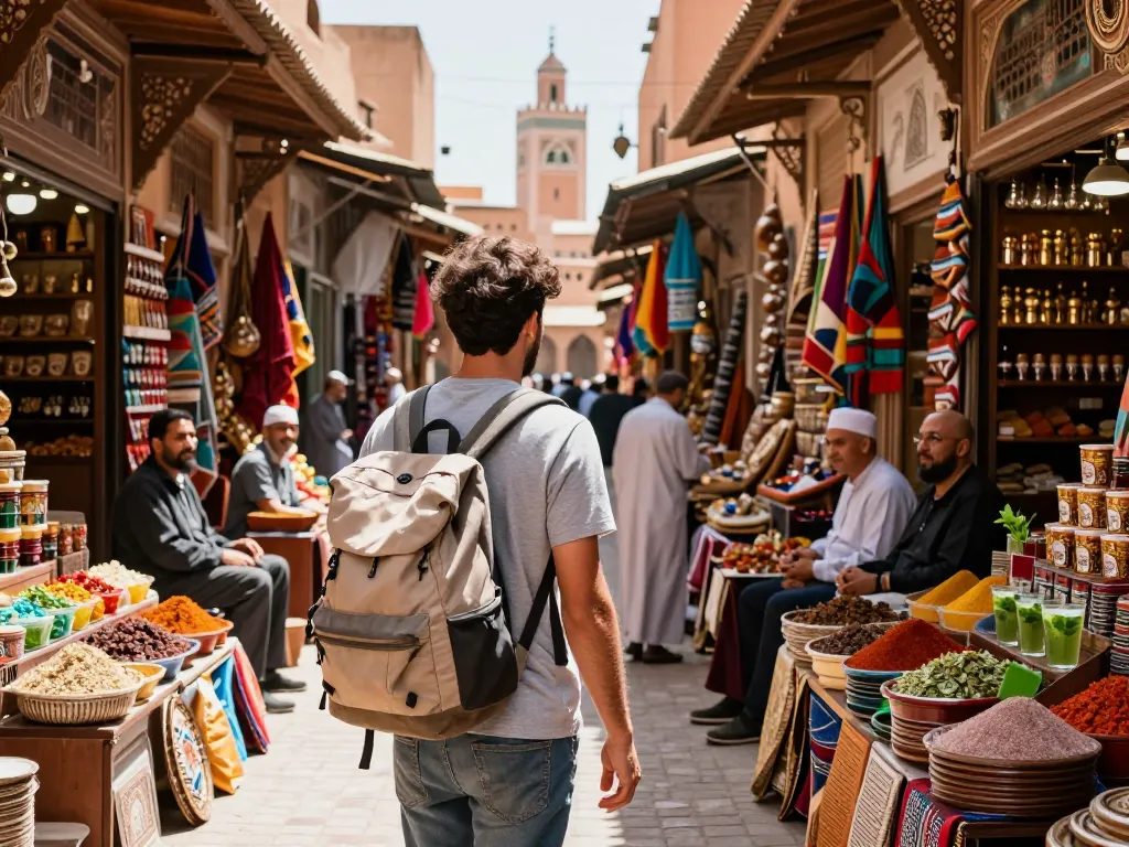 Engaging moment at Marrakech's vibrant markets with a trusted morocco tour company, showcasing local culture.